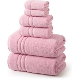 REDKISS Pink Towels Set 6 Piece Cotton Towel Sets with 2 Bath Towels, 2 Hand, 2 Washcloths, 650GSM Hotel Quality, Soft, Highly Absorbent Towels for Bathroom Gym, Ideal Everyday Use