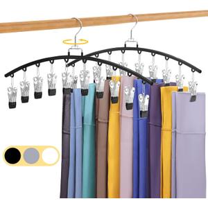 2 Pack Legging Organizer for Closet 360 Swivel, Metal Gym Clothes Organizer w/20 Clips Holds 20 Leggings, Hangers Space Saving, Closet Organizers and Storage, Dorm Room Organization Essentials, Black
