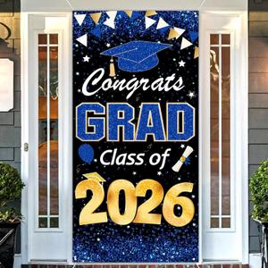 Congrats Grad Class of 2026 Door Cover, 2026 Graduation Decorations Blue, Graduation Door Banner Indoor Outdoor Party Decorations
