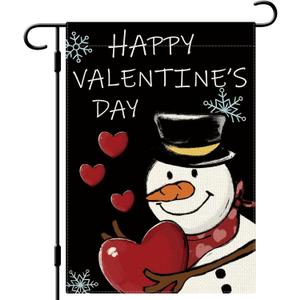 DLZDN Happy Valentines Day Snowman Love Heart Garden Flag 1218 Inch Double Side Vertical Burlap Farmhouse Yard Sign Holiday Outdoor Decoration