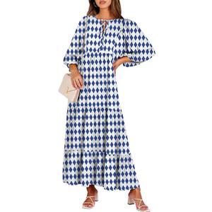 ANRABESS Womens Boho Maxi Dresses 2026 Summer V Neck Puff Sleeve Floral Flowy Swing Fall Casual Long Dress, L