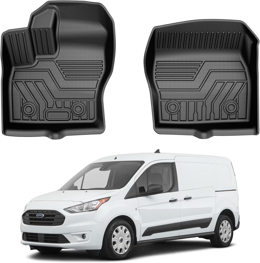 T TGBROS Floor Mats Custom Fit for 2014-2021 Ford Transit Connect Accessories All Weather Protection TPE Front Row Seat Floor Liners Set Non-Slip Black-2PCS