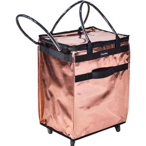 Reusable Grocery Bag On Wheels Large Capacity Shopping Trolley Foldable Rolling Tote Bag with Heavy Duty Handle for Travel (Rose Gold)