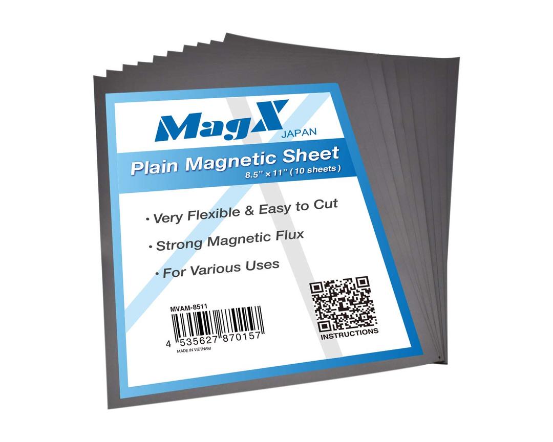 MagX Plain 8.5"x11" Magnetic Sheets, 30 mil Thick Flexible Magnet Sheets (10-Pack), Non-Adhesive for DIY Crafting, Die Storage, Educational Tools & Home Supply(MVAM-8511)