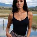 Yuiseaik Women's V Neck Crop Tank Top Sleeveless Double Lined Slim Fit Summer Casual Basic Crop Tops Going Out (US, Alpha, XX-Small, Regular, Regular, Black) (Black)