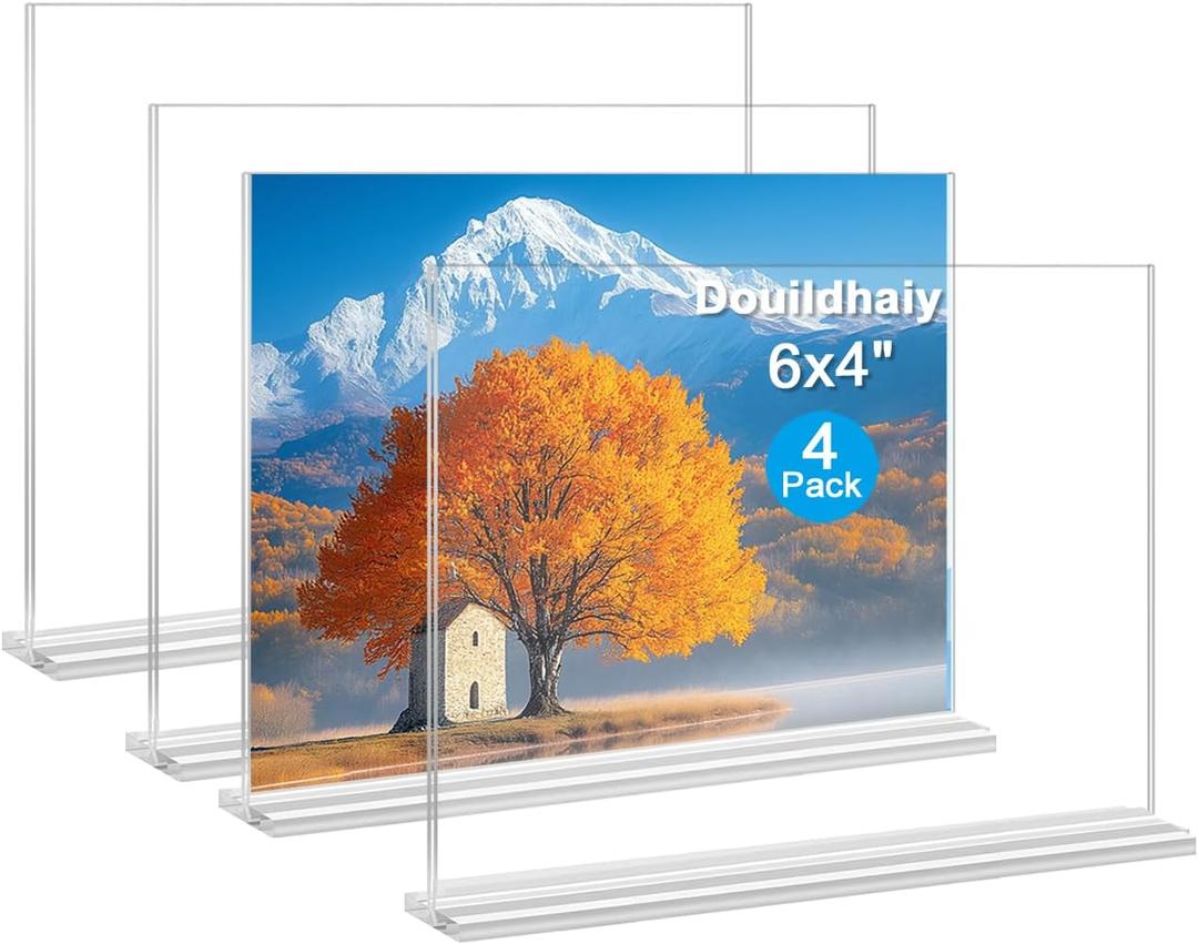 Acrylic Picture Frame 4x6 inches, 4 Pack Clear Plastic Picture Frames Holder Standing,Double Sided Picture Desktop Display for Photo Home Office - Horizontal