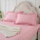 Homiest 2-Pieces Ruffle Pillow Case & Fitted Sheet Set, Light Pink Twin Sheets with Ruffled Pillow Shams, 15 Inch Deep Pocket, Cute & Coquette Microfiber Bed Set for Decorating Bedroom Hotel