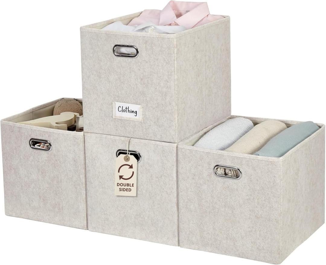 DECOMOMO Felt Storage Bins 13x15x13 Storage Cube Bins with Labels, Baskets for Organizing Shelves (Kallax / 4pcs, Beige) DECOMOMO Felt Storage Bins 13x15x13 Storage Cube Bins with Labels, Baskets for Organizing Shelves (Kallax / 4pcs, Beige)
