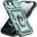 SunStory Compatible with iPhone 16e Case & iPhone 17e Case with HD Screen Protector & Slide Camera Cover & Rotated Ring Kickstand, [Military-Grade] Phone Case for iPhone 16e/17e, Green