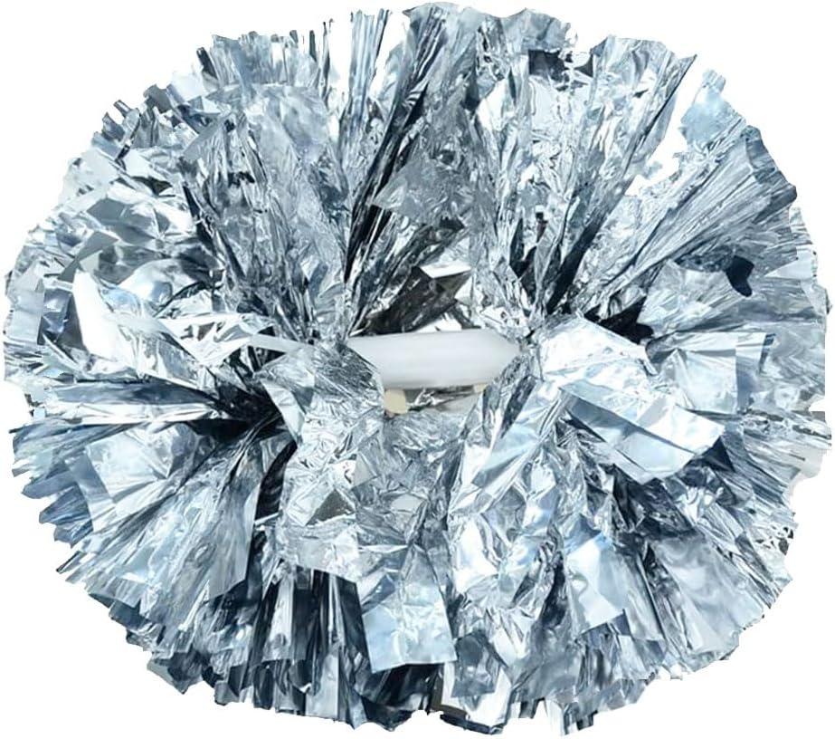 Hooshing 2/6/12PCS Cheerleading Pom Poms with Baton Handle for Team Spirit Sports Dance Cheering Kids Adults (Silver)