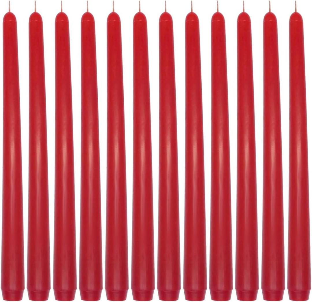 Set of 12 Burgundy Taper Candles for Christmas,10 inch Unscented Dripless Candlesticks - 8 Hours Long Burning for Home Decor, Wedding, Parties and Special Occasions (Red)