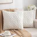 ETASOP Decorative Throw Pillow Covers with Inserts 18x18, Soft Plush Faux Wool Couch Pillow Covers for Home, Set of 2 (White)