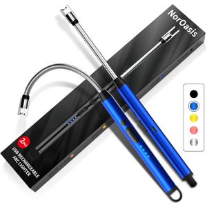 2-Pack Rechargeable Electric Candle Lighters, Flameless Windproof Long Lighter with 360 Flexible Neck and LED Display for Candles, Camping, BBQ & Fireplace (Blue)