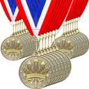 Remuuly 20 Pcs Beauty Pageant Medals 2 Inch 3D Gold Beauty Queen Trophy Medal Princess Tiara Pageant Prizes Beauty Queen Award Medals with Neck Ribbon