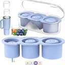 Ice Mold for Stanley Cup 30/40 Oz - Easy Fill and Release Without Touching Ice, Silicone Ice Cube Tray with Clear Lid and Bin for Freezer, Whiskey, Cocktail (Blue)