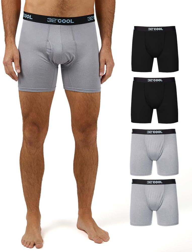 32 Degrees COOL Mens 4-PACK Quick Dry Performance Boxer Brief With Comfort Elastic Waistband (2 Black/2 Icy Grey Heather) XL