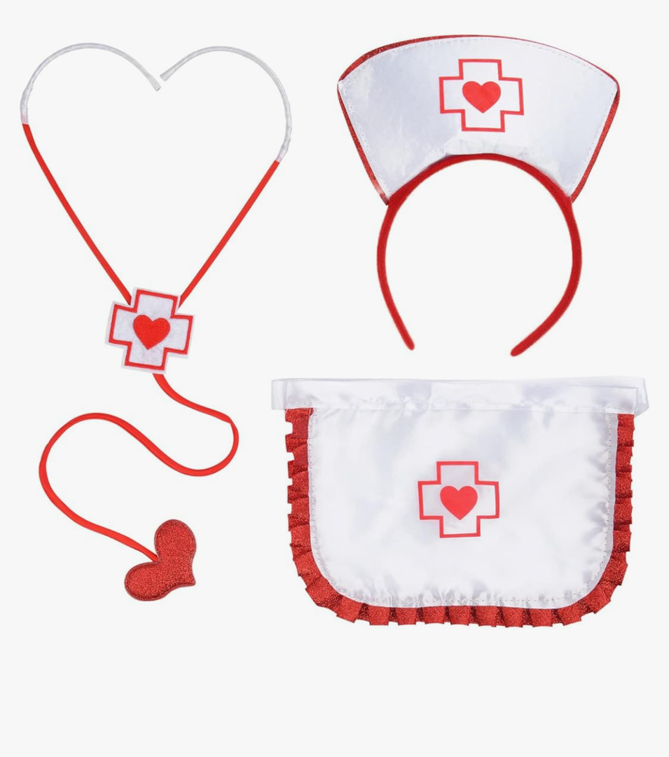 Dzrige Women's Nurse Costume, Nurse Hat Headband Apron and Stethoscope for Halloween Nurse Outfit Cosplay, One Size