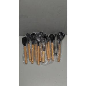 Kitchen Utensils Set - 12 Pcs Silicone Cooking Utensils Set with Wooden Handle - Heat Resistant Non-Stick BPA Free Spatula Set,Turner, Spoon, Brush, Silicone Kitchen Gadgets Utensil Set