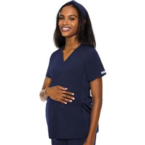 Med Couture Maternity V-Neck Scrub Top, 2 Pockets, Stretchy Side Panels with a Flattering Fit for Pregnant Ladies - MC628