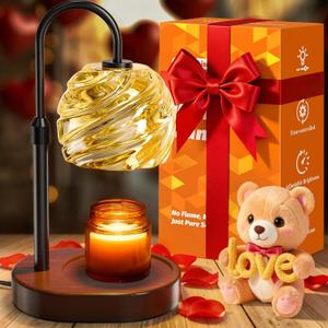 Candle Warmer Lamp with Timer Dimmer, Electric Candle Warmer with Adjustable Height for Home Decor, Valentines Birthday Gifts for Women Men Mom, Wax Melter for All Jar Sizes, 2Bulbs,Black