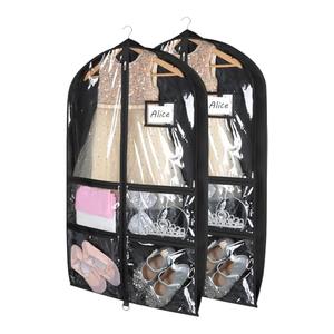 Syeeiex Clear Dance Costume Garment Bag with 3" Gussetes(2 Pack),40'' Garment Bags for Dance Costumes,Kids Dance Garment Bag with 4 Medium Zippered Pocket-Suitable for Dance Competitions,Ballet(Black)