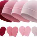 BQUBO Baby Hats and Mittens Infant Cotton Beanie Gloves No Scratch Set Newborn Hospital Hat for Boys Girls (4 Sets: Burgundy/Pink/Flamingo Pink/Pale Pink(0-6 Months) a)