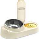 Marchul Cat Bowl - Stainless Steel Tilted Food and Water Set With Gravity Water Bowl - Raised Dish for Cats and Small Dogs (Stainless Steel Double Bowls)