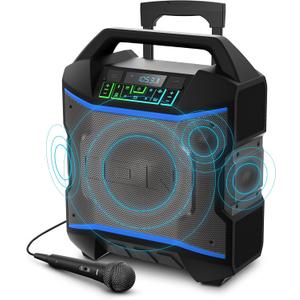 ION Block Rocker - Portable Bluetooth Outdoor Party Speaker with Karaoke Microphone, Battery, 4 Speakers, Radio, USB Port, App, Water-Resistant, 120W