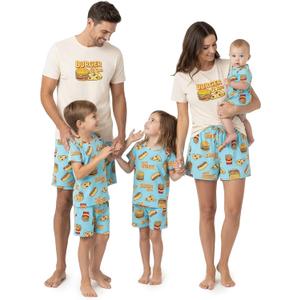 PATPAT Family Matching Short Sleeve Pajama Sets - Perfect for Family Photos & Holiday Celebrations (Small, Sky Blue Pizza)