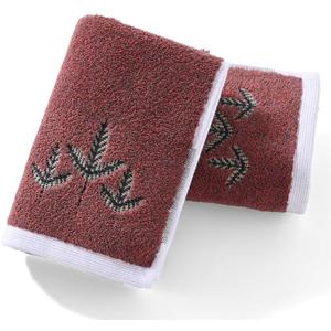 sense gnosis Jacquard Hand Towel Set of 2 Super Soft 100% Cotton Elegant Leaves Pattern Highly Absorbent Hand Towels for Bathroom Mother's Day Decorations 13x 29 Inch, Burgundy Red Brown