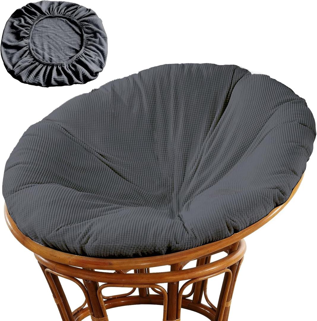 Wibeelee Papasan Chair Cushion Cover, Soft Plush Fleece Slipcover Only, Removable & Machine Washable with Adjustable Design, Fits 44-48 Inch Cushion (Grey)