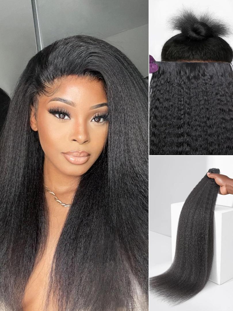 LUVME Invisible Kinky Straight Clip in Hair Extensions Real Human Hair for Women, 14 Inch 110g 6Pcs, Remy Hair Clip Ins, Invisible Clip Ins for Daily Wear & Special Occasions