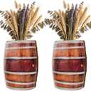 Set of 2 Wood Wall Vases, Vintage Barrel Hanging Planters for Indoor Plants - Farmhouse & Western Wall Decor, Rustic Wooden Home Decor for Living Room, Western Boho Room Decor