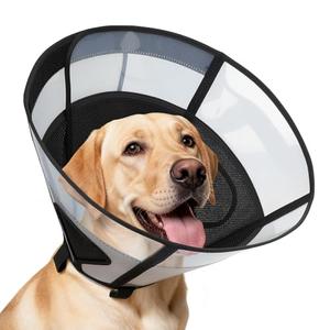 REOMORE Soft Dog Cone Collar for Large Dogs, Mesh Windows Transparent E Collar for Dog, Anti-Bite Lick Wound Healing After Surgery Neuter Safety Practical Comfy Plastic Cone Black L