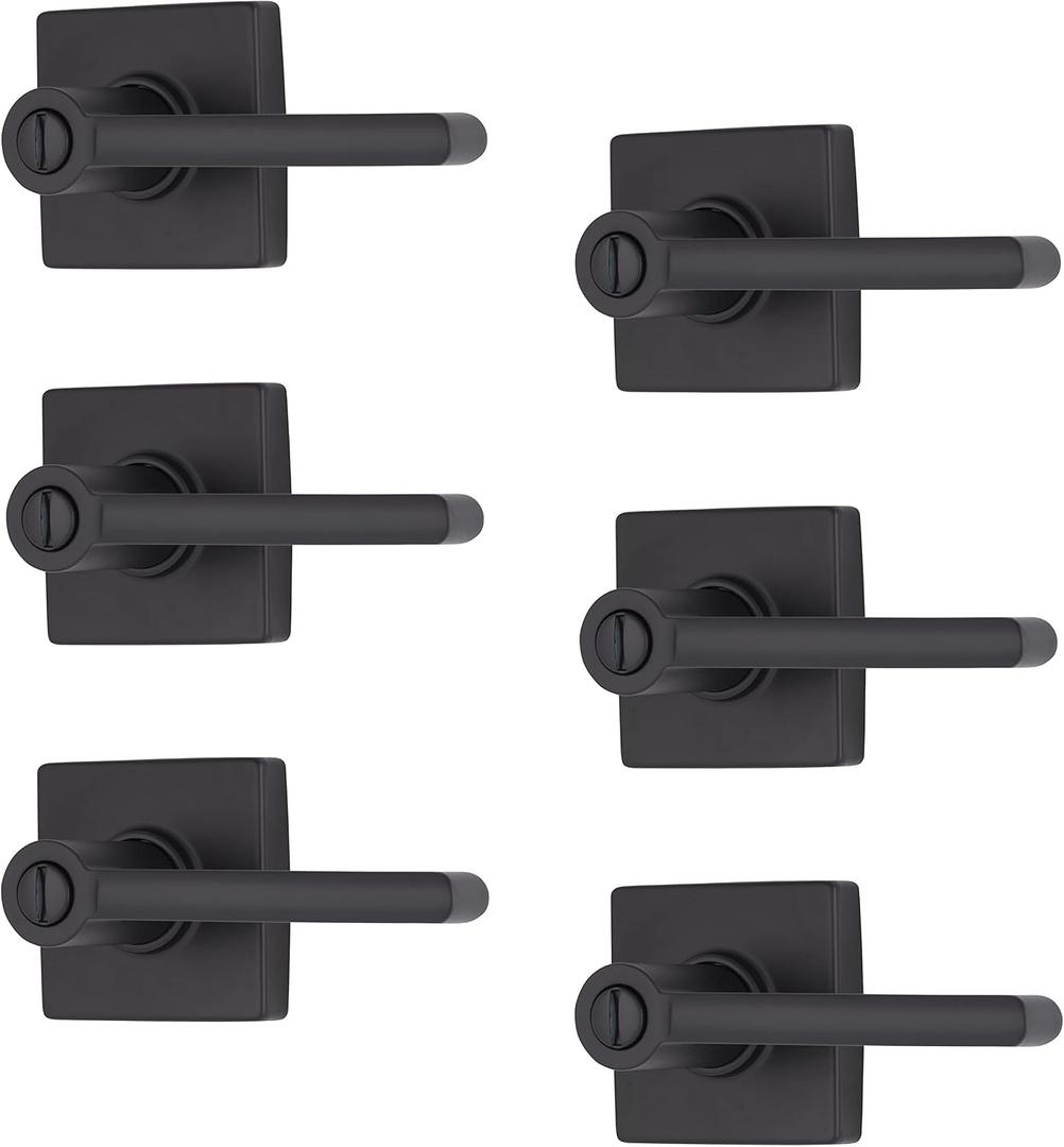 BRINKS 6-Pack Matte Black Contemporary Bedroom Privacy Straight Door Handle Privacy 6 Pack Matte Black Bed and Bath Straight Door Lever