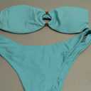 ZAFUL Women's Tie Dye Ribbed O Ring Lace Up Tie Side Bandeau Bikini Set Swimsuit (E-A-Blue, Small)