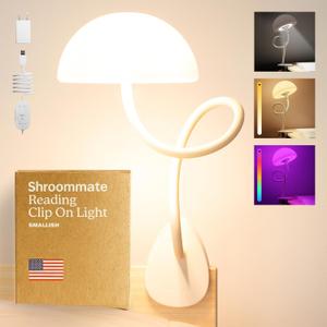 Shroommate Clip On Light and Bed Headboard Lamp, Bedside Table Lamp for Dorm, College Dorm Room Essentials, Night Light for Kids Nursery, Clip on for Desk, MultiColor LEDs, Adapter Included (White)