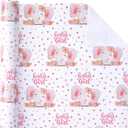 WRAPAHOLIC 30 Inch Baby Girl Wrapping Paper - 30 Inch x 33 Feet - Adorable Pink Elephant Design for Baby Shower, Party, Holiday, 30 X 394 Inch