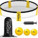 Outdoor Beach Ball Game Includes 3 Balls, Net and Carrying Bag -Roundnet Game Set for Adults, Kids, and Family - Perfect for Beach, Yard, Lawn, Backyard, and Park (Black and Yellow)
