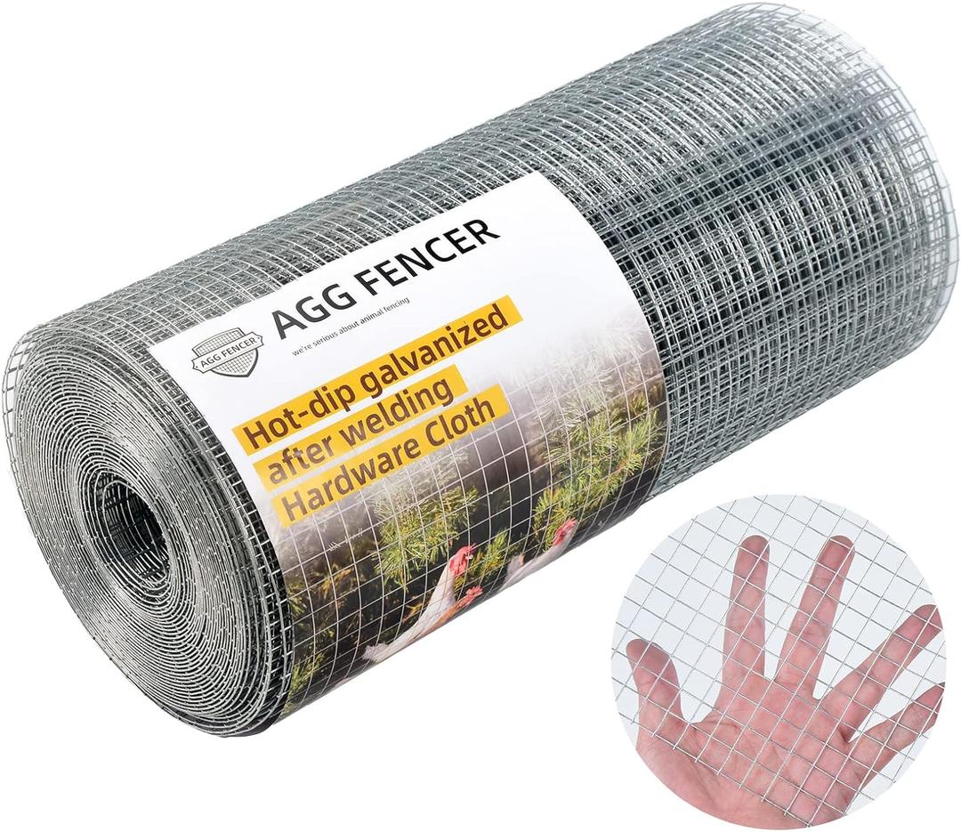 AggFencer 16inch x 10ft Hardware Cloth 1/2 inch Chicken Wire Fencing 19Ga, Hot Dipped Galvanized After Welding Garden Plant Supports Welded Metal Chicken Wire Fence, Poultry Animal Netting Cage Screen
