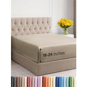 Extra Deep King Fitted Sheet - Hotel Luxury Single Fitted Sheet Only - Easily Fits 18 inch to 24 inch Mattress - Ultra Soft, Wrinkle Free w/Extra Deep Pockets - Breathable & Comfy - Heathered Beige (12 - Heathered Beige)