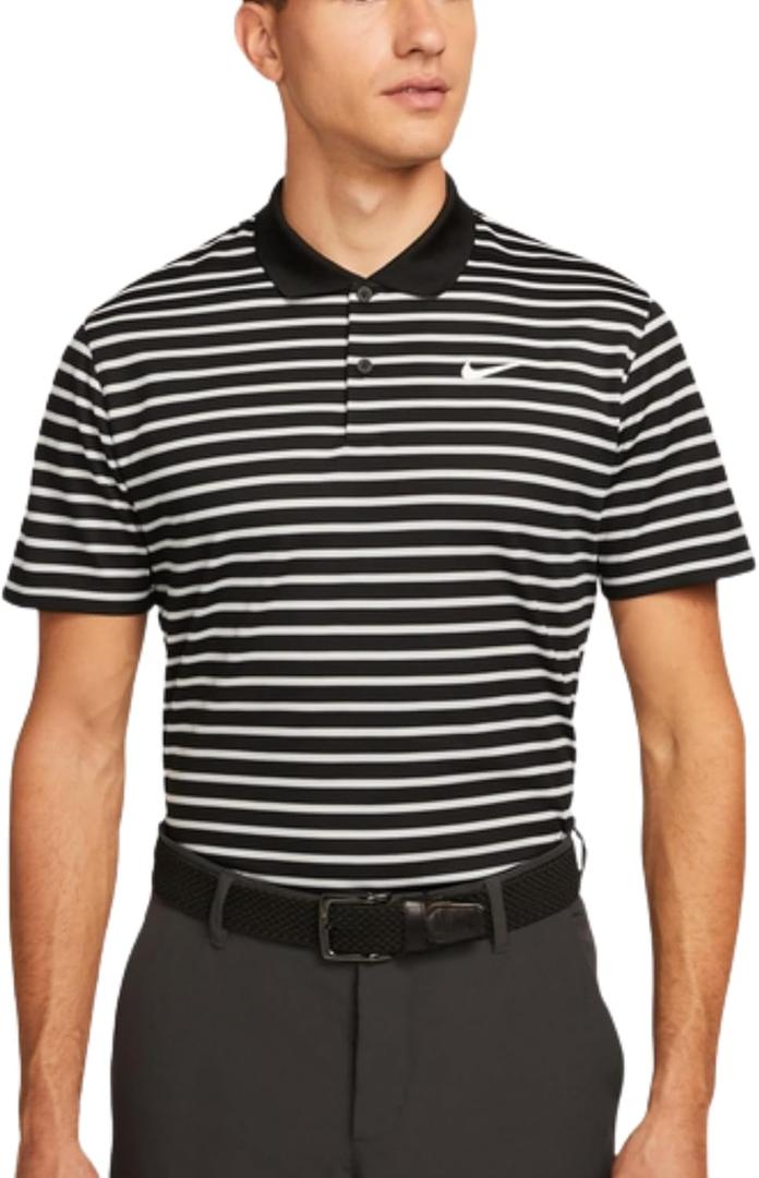 Nike Dri-FIT Mens Victory Core Golf Polo  Solid & Stripe Styles, 4-Way Stretch, Moisture-Wicking Performance Shirt (Large, Black | White (Stripe))