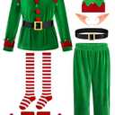 FancyFun 6 Pack Christmas Kids Elf Costume, Boys Christmas Elf Costume Velvet Cosplay Santa's Helper Costume Xmas Outfit 8-10Y