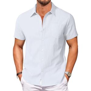 Vssjavun Mens Short Sleeve Button Down Shirts Casual Cotton Shirt Summer Beach Shirts (White, XXXL)