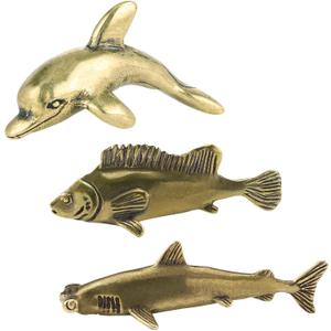 SnowOwl Small Brass Sculpture Solid Metal Statue Ornament Mini Animal Insects Figurine for Home Office Garden Desktop Decor 3PCFish (Gold-8)