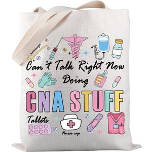 PWHAOO Certified Nurse Assistant Tote Bag Can’t Talk Right Now Doing CNA Stuff Tote Bag CNA Appreciation Gift (CNA Stuff TOTE)
