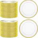 Dandat 100 Pcs 13 Inch Clear Round Charger Plates with Beaded Rim, Gold