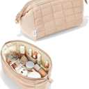 Ms. pen- Aesthetic Quilted Makeup Bag for Women, Beige, Puffy Padded Cute Makeup Bag Cute, Cosmetic Pouch, Quilted Pouch