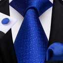 DiBanGu Mens Solid Color Tie and Pocket Square Set Woven Silk Plain Necktie & Handkerchief for Men Wedding Party Formal (Blue)