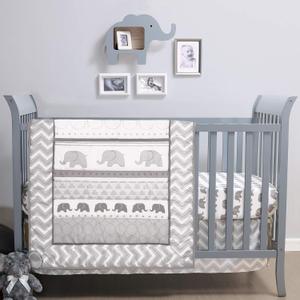 The Peanutshell 3 Piece Baby Crib Bedding Set for Boys & Girls - Newborn, Infant & Toddler Nursery Bed Set Decor with Fitted Crib Sheet, Dust Ruffle Comforter - Elephant Walk